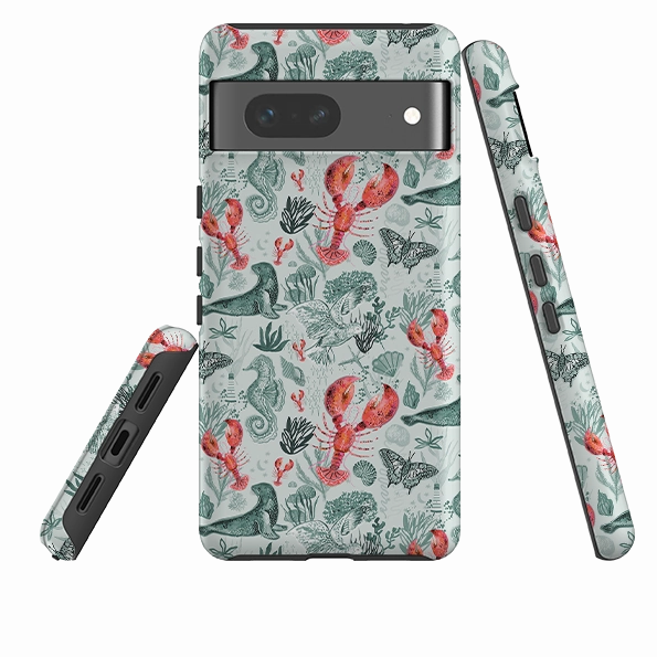 Google Tough  Case - Teal Seals and Lovely Lobsters by Emma Frances Grant Protective Form Texture Durable Material