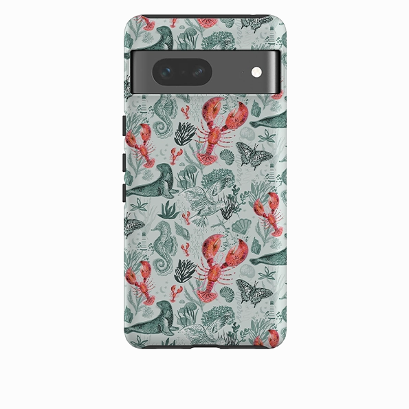 Durable Texture Google Tough  Case - Teal Seals and Lovely Lobsters by Emma Frances Grant