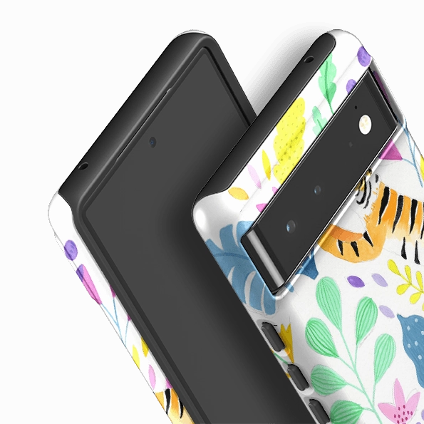 Travel Ready Google Tough Case -  Tigers And Flowers By Bex Parkin