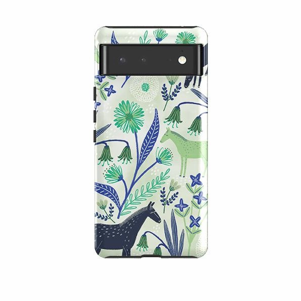 Carbon Fiber Slim Fit Design Google Tough Case -  Wild Ponies Green By Lee Foster Wilson