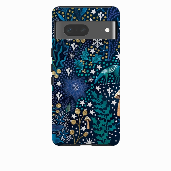 Carbon Fiber Color Pattern Google Tough Case - Winter Flowers Teal By Emma Frances Grant