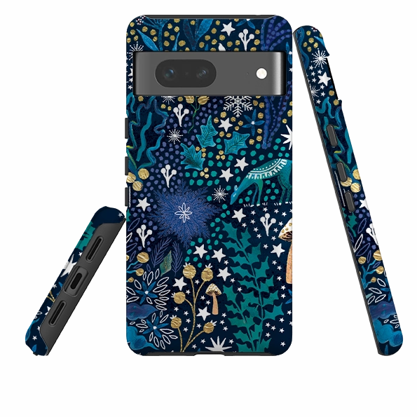 Google Tough Case - Winter Flowers Teal By Emma Frances Grant Durable Edge Layer Flexible Grip Form