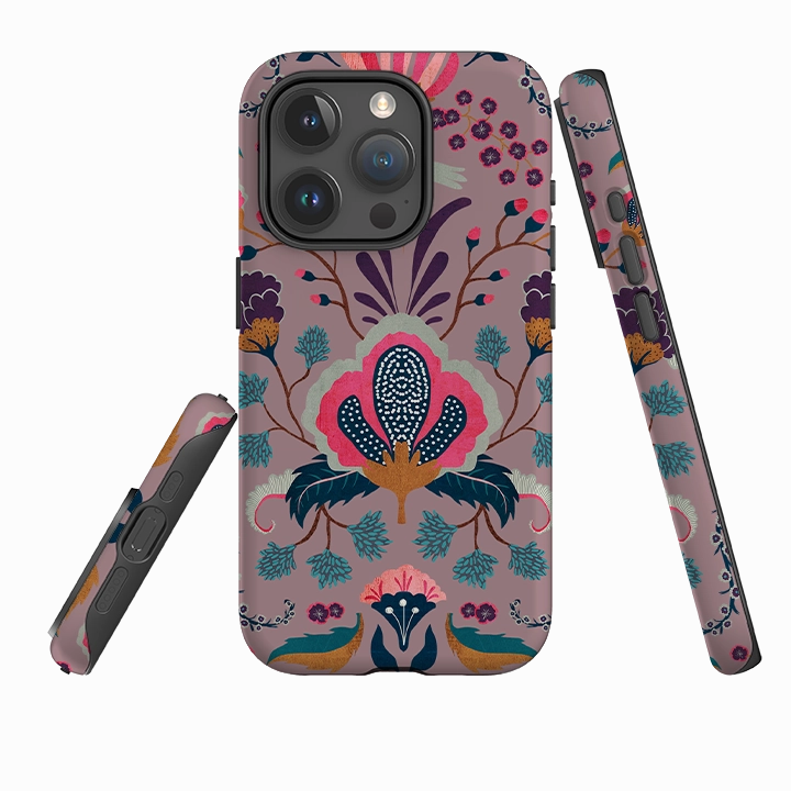 Smooth Coating Flexible Grip iPhone Tough Case - Folk Floral III By Katherine Quinn