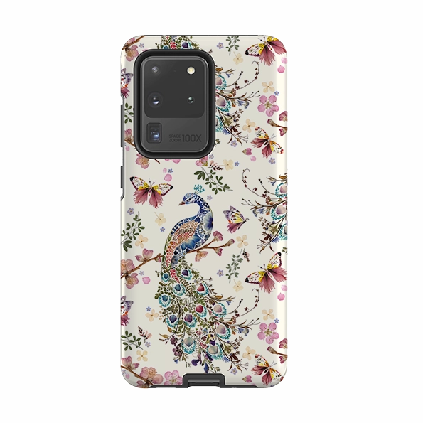 Samsung Tough Case - Peacock and Cherry Blossoms By Helen Ahpornsiri Raised Edges