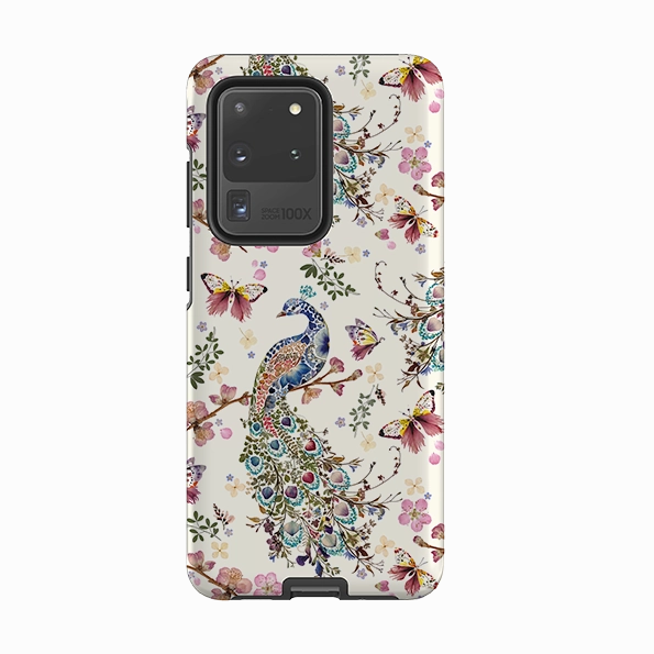 Samsung Tough Case - Peacock and Cherry Blossoms By Helen Ahpornsiri Modern Grip Drop Protection