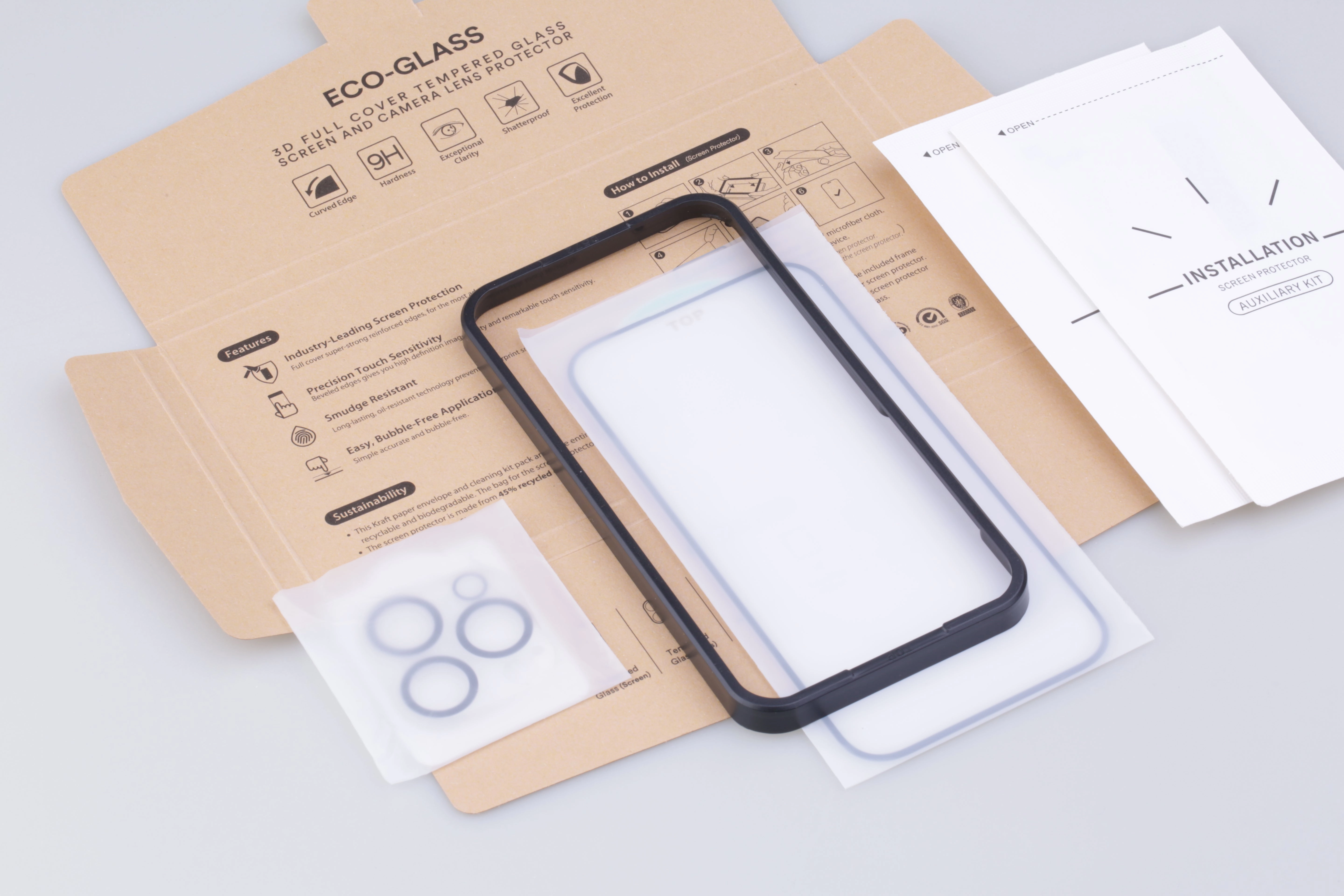 iPhone 15 Premium Eco Tempered Glass Screen and Lens Protector anti fingerprint Unique Artwork