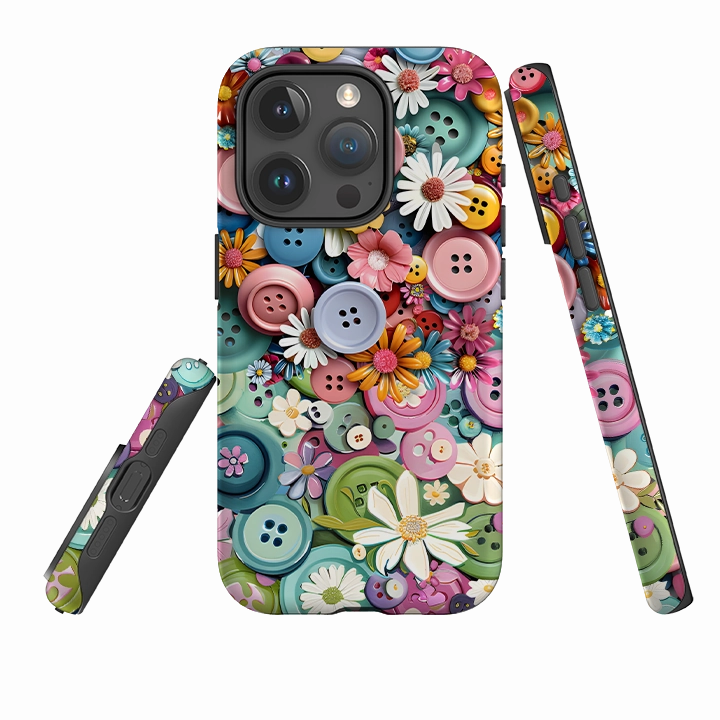 Carbon Fiber iPhone Case - Floral Buttons