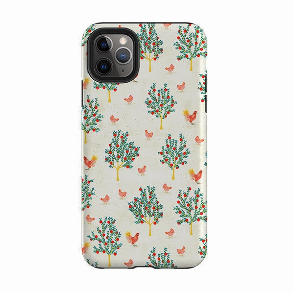 Water Resistant Travel Essential iPhone Tough Case - Apple Trees and Chickens Cream By Katherine Quinn