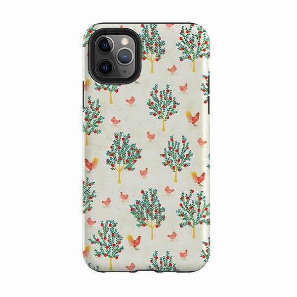 Outdoor Design iPhone Tough Case - Apple Trees and Chickens Cream By Katherine Quinn