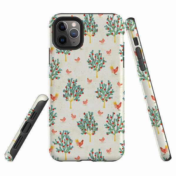 iPhone Tough Case - Apple Trees and Chickens Cream By Katherine Quinn Anti Shock Layer Matte Pattern Design