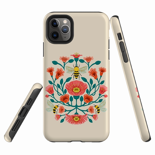 Unique Texture Luxury Feel iPhone Tough Case - Bee Floral By Nina Pace