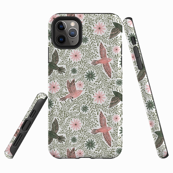 iPhone Tough Case - Bird Pattern Green By Lee Foster Wilson Premium Quality Strong Surface