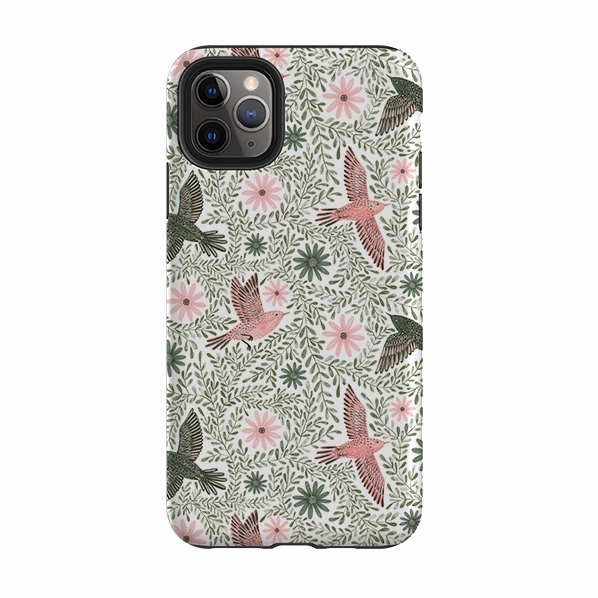 iPhone Tough Case - Bird Pattern Green By Lee Foster Wilson Premium Grip