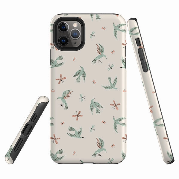Durable Edge Texture iPhone Tough Case - Birds And Butterflies Cream By Meghann Rader