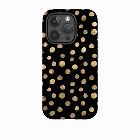 iPhone Tough Case - Black and Gold Dots Light Protection Matte Feel Texture
