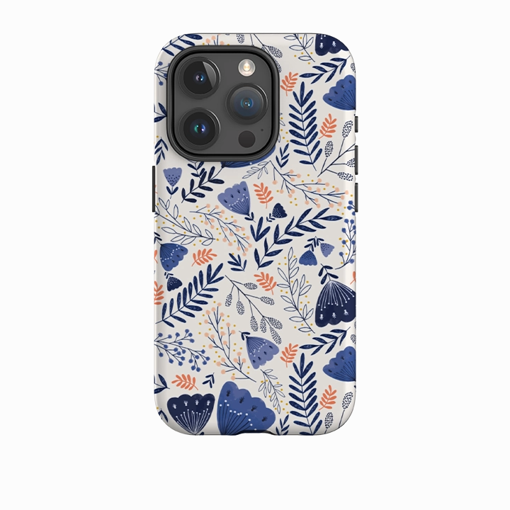 iPhone Tough Case - Blue Floral By Jade Mosinski Classic Frame