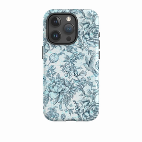 iPhone Tough Case - Blue Peonies Smooth Grip Comfort Finish
