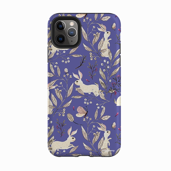 Portable Protection Trendy Accessory iPhone Tough Case - Bunnies Periwinkle By Katherine Quinn