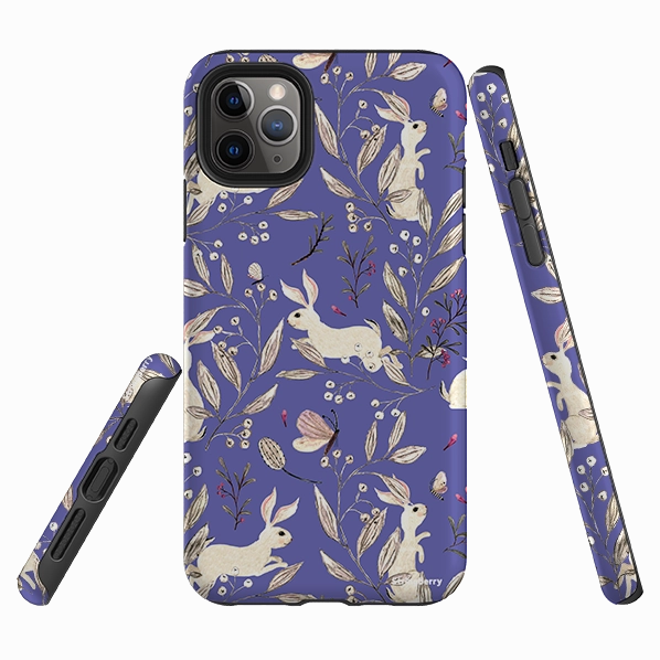 iPhone Tough Case - Bunnies Periwinkle By Katherine Quinn Hybrid Texture Fashion Touch