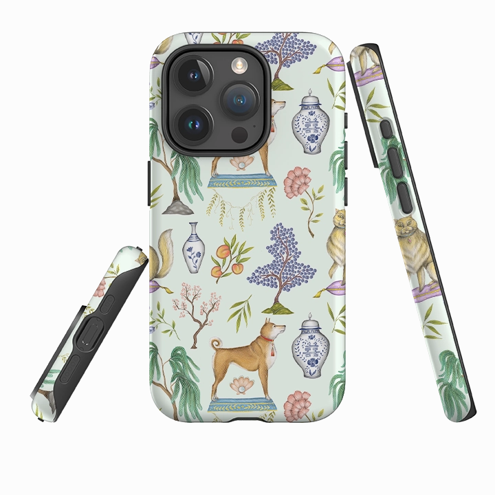 iPhone Tough Case - Chinoiserie Menagerie Green By Catherine Rowe Gloss Finish