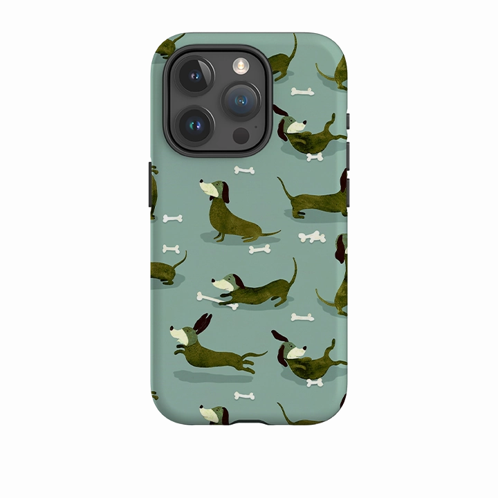 iPhone Tough Case - Dash Dogs Green By Katherine Quinn Hand Friendly Fashion Forward