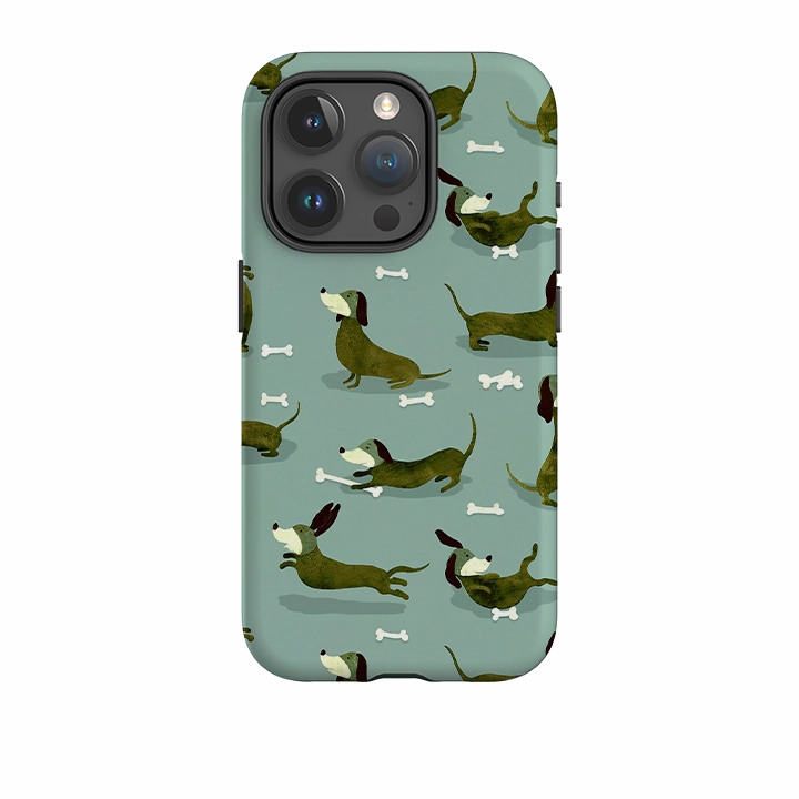 iPhone Tough Case - Dash Dogs Green By Katherine Quinn Grip Texture