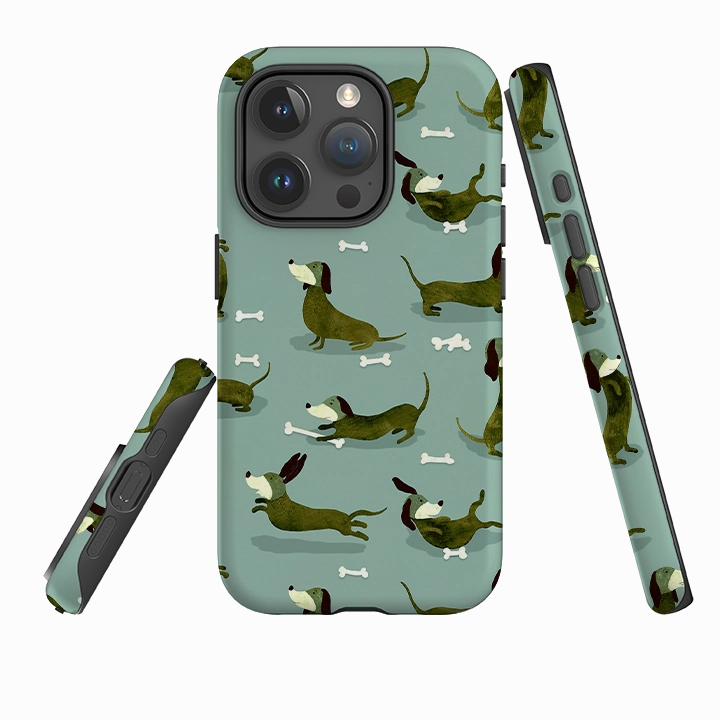 Matte Build Creative Texture iPhone Tough Case - Dash Dogs Green By Katherine Quinn