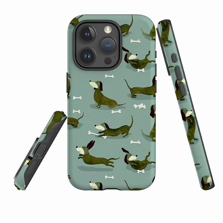iPhone Tough Case - Dash Dogs Green By Katherine Quinn Glossy Texture Layer