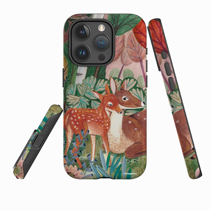 Cushioned Edge Rugged Pattern Texture iPhone Tough Case - Deer By Caroline Bonne Muller