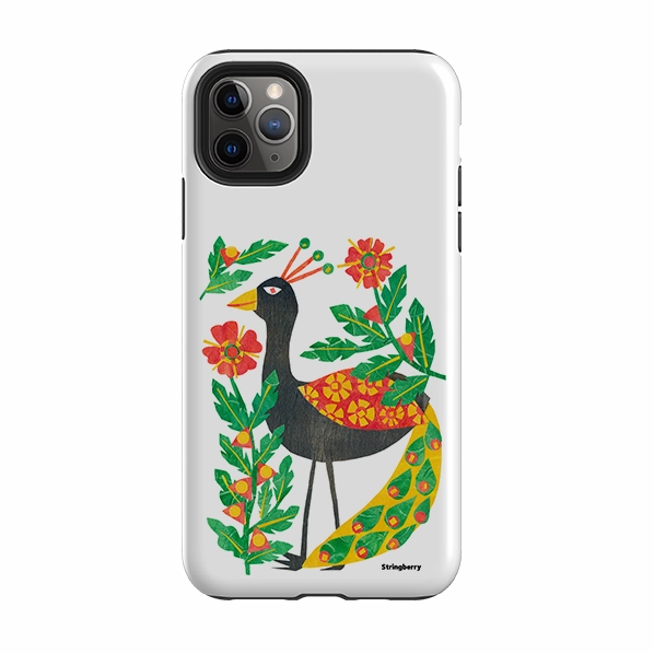Hard Edge Stylish Touch iPhone Tough Case - Folk Floral Peahen By Tracey English