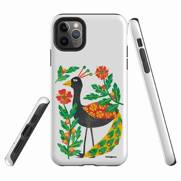 Sleek Surface iPhone Tough Case - Folk Floral Peahen By Tracey English