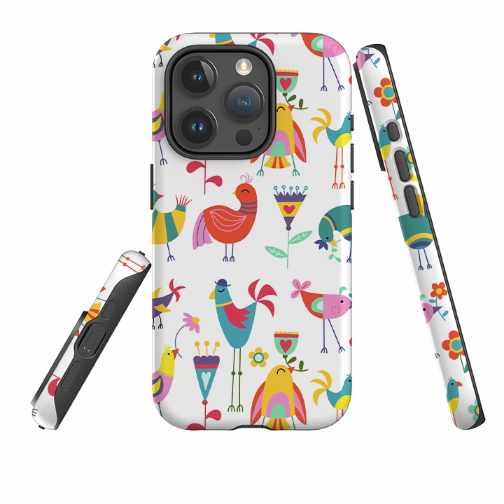 Smooth Finish Flexible Material iPhone Tough Case - Folky Birds By Suzy Taylor