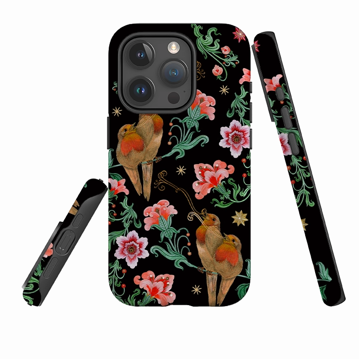 Flexible Detail Travel Friendly iPhone Tough  Case - Four Calling Birds By Maria Matos