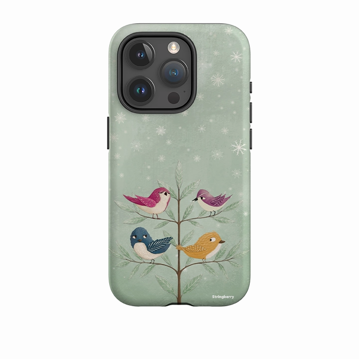 Rugged Detail Layer iPhone Tough Case - Garden Birds Aqua By Maja Lindberg