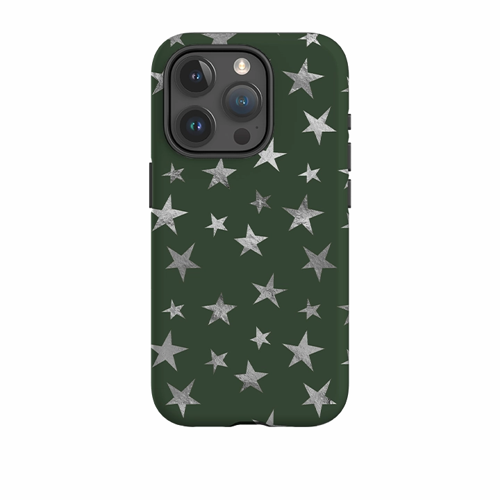 daily protection Smooth Look iPhone Tough Case - Green and Silver Stars