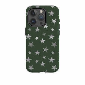 daily protection Smooth Look iPhone Tough Case - Green and Silver Stars