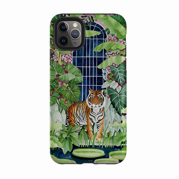 iPhone Tough Case - Green House Tiger By Bex Parkin Flexible Grip Texture
