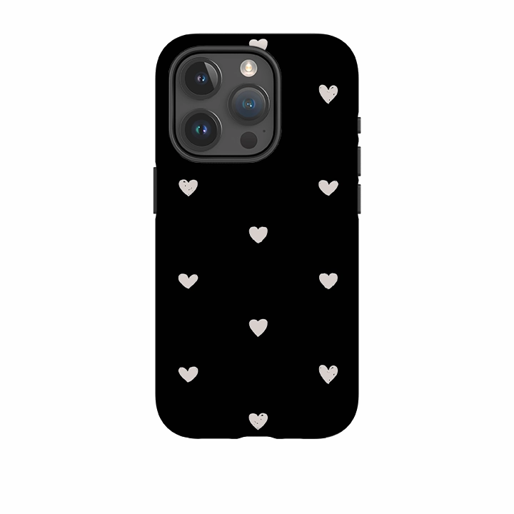 iPhone Tough Case - Hearts Black Compact Shape Elegant Edge