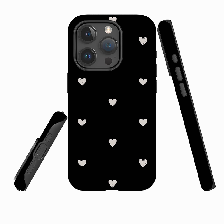 iPhone Tough Case - Hearts Black Classic Grip Compact Look
