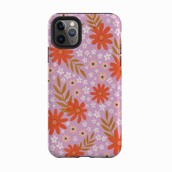 iPhone Tough Case - Lilac and Red Floral Pattern By Lee Foster Wilson Fashion Design