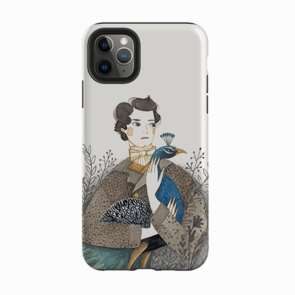 Durable Texture Build Easy Grip iPhone Tough Case - Man With Peacock By Meghann Rader