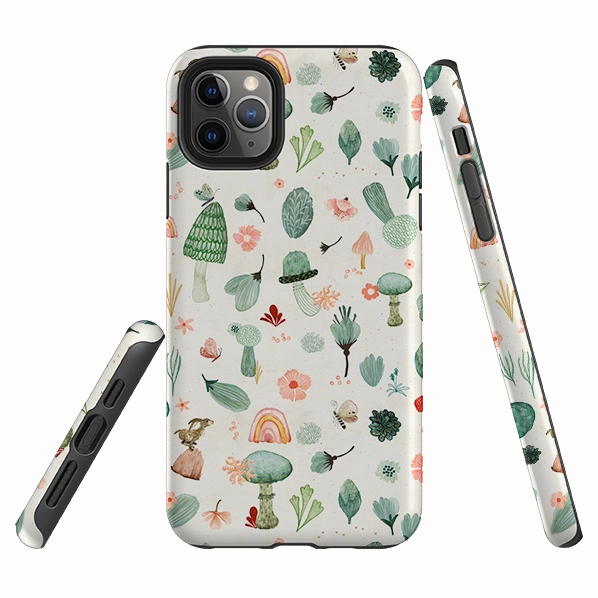 iPhone Tough Case - Mushroom World Cream By Katherine Quinn Classic Pattern Polished Detail Edge
