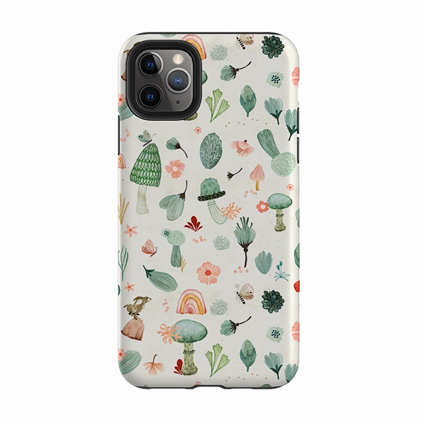 iPhone Tough Case - Mushroom World Cream By Katherine Quinn Soft Grip Layer Raised Edges