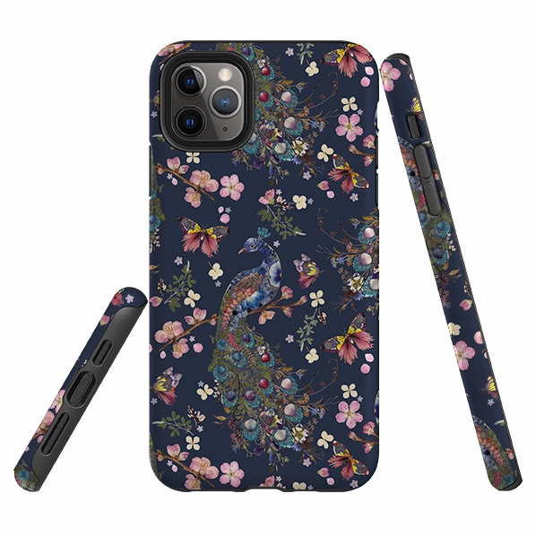 iPhone Tough Case - Peacock and Cherry Blossoms Iris By Helen Ahpornsiri Elegant Touch Dust proof