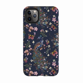 Protective Corner Resistant Layer iPhone Tough Case - Peacock and Cherry Blossoms Iris By Helen Ahpornsiri