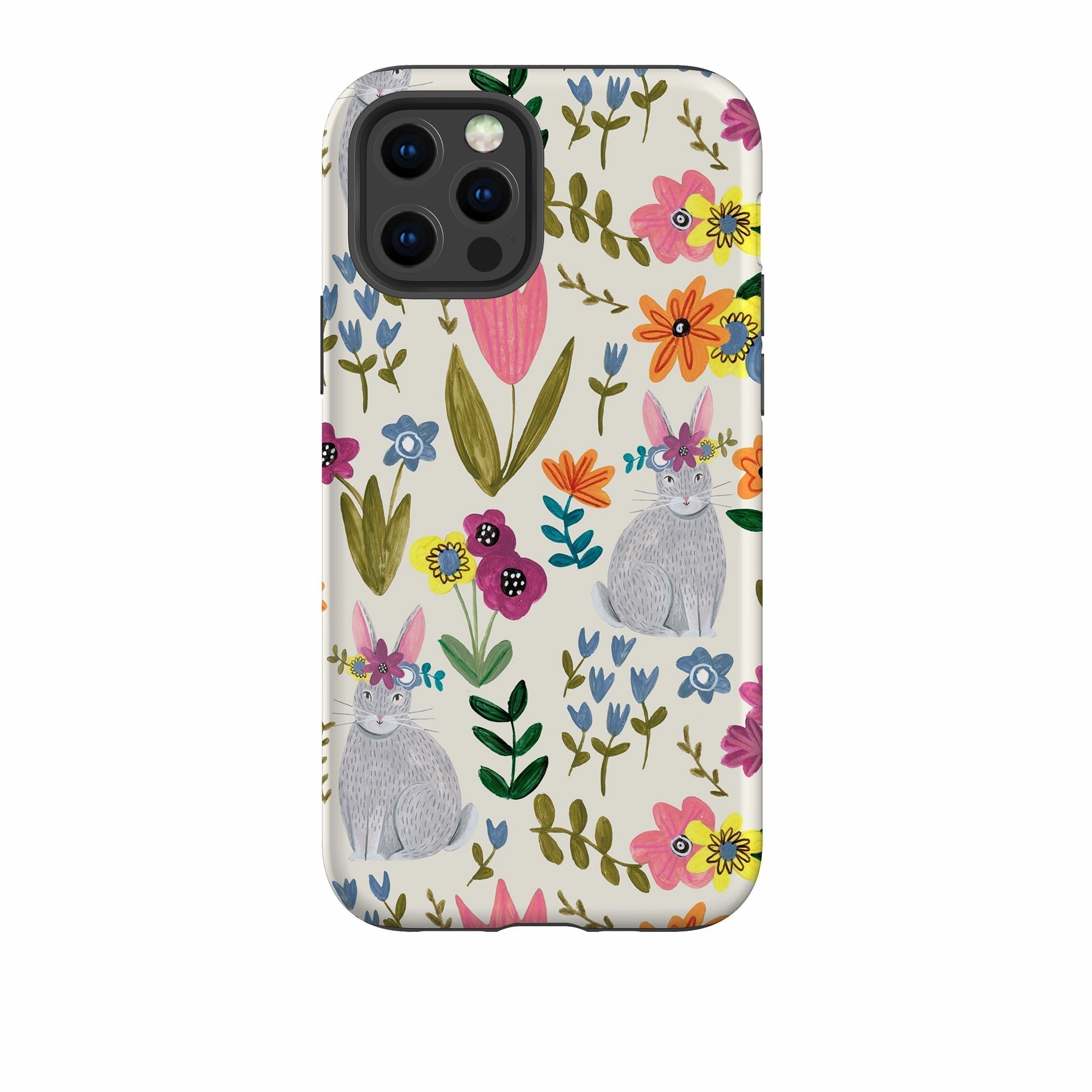 Enhanced Durability Minimal Edge Design iPhone Tough Case - Rabbit Floral By Caroline Bonne Muller