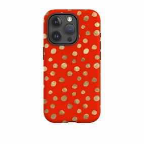 Hybrid Pattern Design iPhone Tough Case - Red and Golden Dots