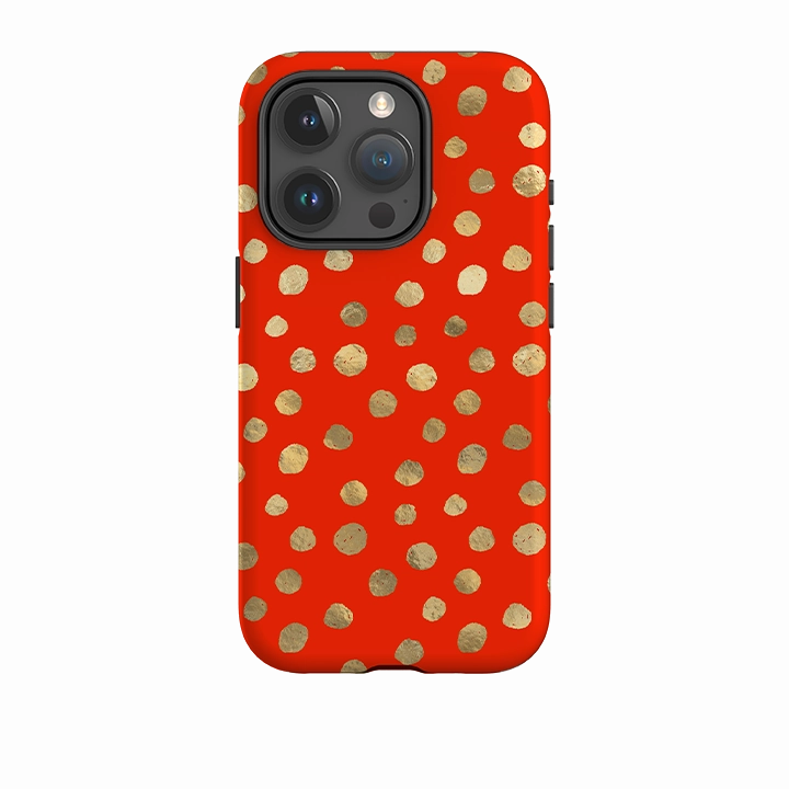 Hybrid Pattern Design iPhone Tough Case - Red and Golden Dots