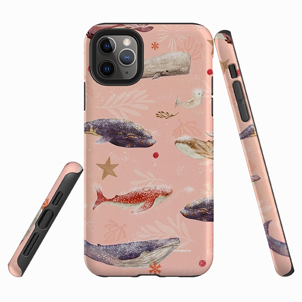Ergonomic form Magnetic Mount iPhone Tough Case - Sugar Plum Whales By Katherine Quinn