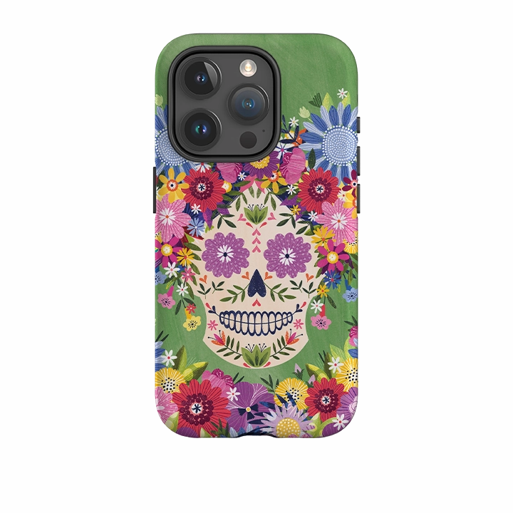 iPhone Tough Case - Sugar Skull Green By Ali Brookes Shockproof Corners